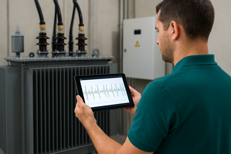 Messklinik-Monitor  zeigt Stromspitzen vor Trafostation